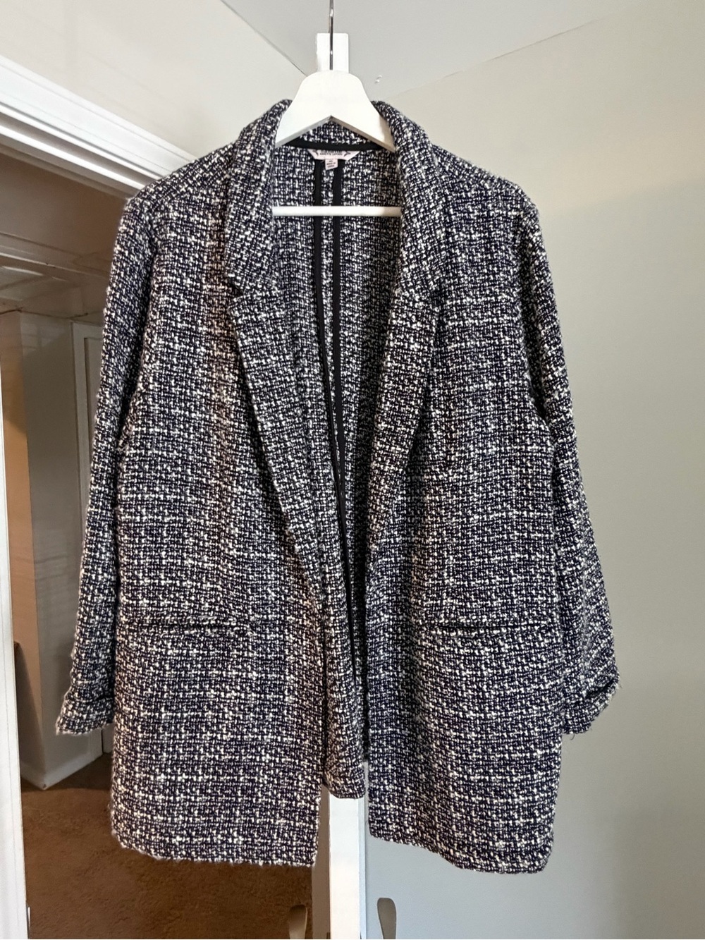 Nanette Lepore Black & White Bouclé Open-Front Coatigan